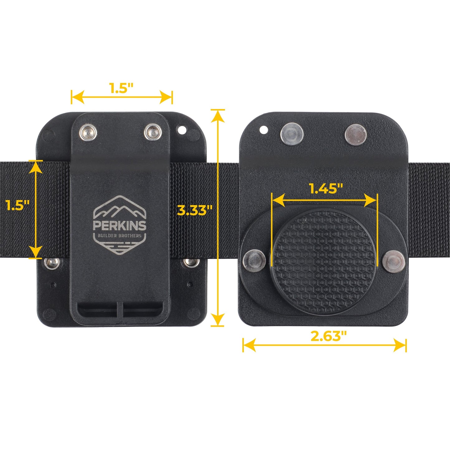 Perkins Builder Brothers Clip - On Tool Belt Tape Holder For Tape Measure, Utility Knife, and Flashlight - Perkins Builder Brothers
